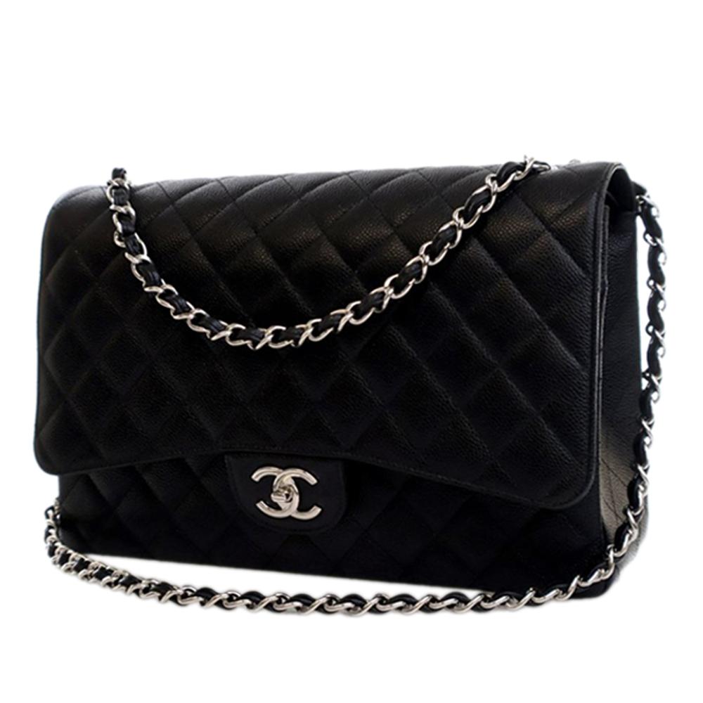 Chanel AB Chanel Black Caviar Leather Leather Maxi Classic Caviar Double Flap France