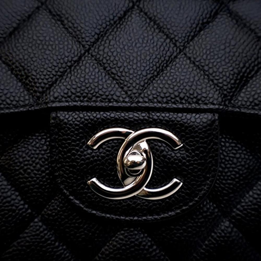 Chanel AB Chanel Black Caviar Leather Leather Maxi Classic Caviar Double Flap France