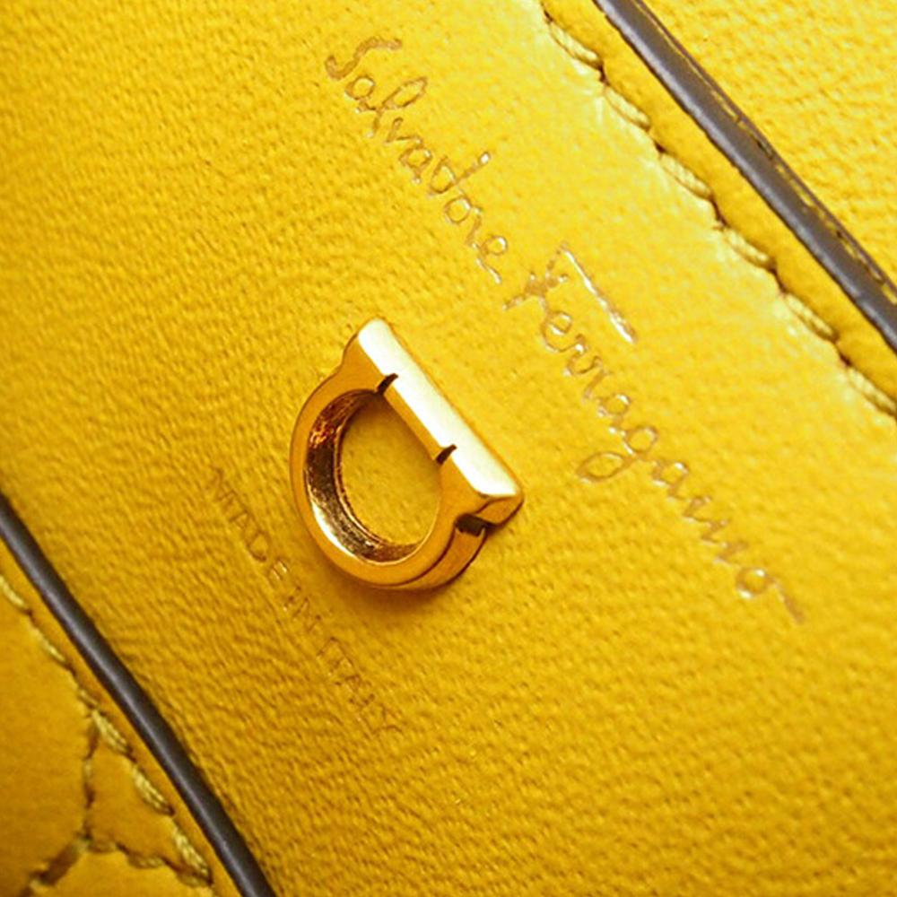 Ferragamo B Ferragamo Yellow Calf Leather skin Gancini Margot Top Handle Bag Italy