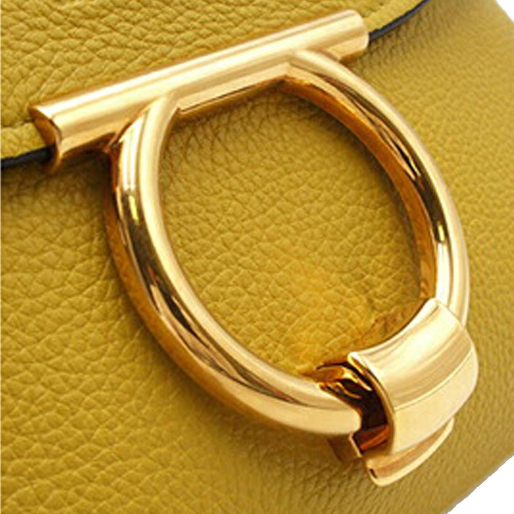 Ferragamo B Ferragamo Yellow Calf Leather skin Gancini Margot Top Handle Bag Italy