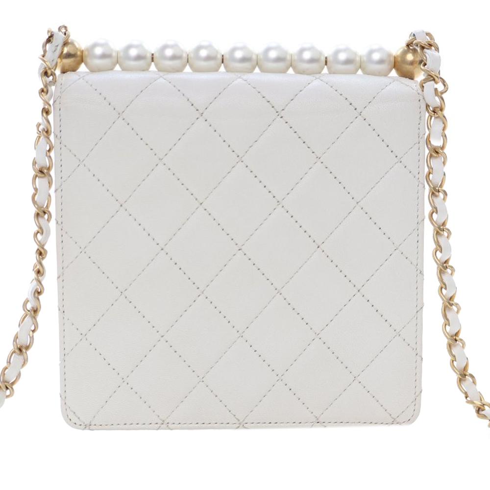 Chanel AB Chanel White Lambskin Leather Leather Small Quilted Lambskin Chic Pearls Flap Italy
