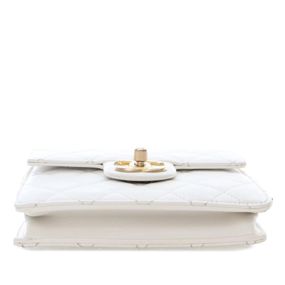 Chanel AB Chanel White Lambskin Leather Leather Small Quilted Lambskin Chic Pearls Flap Italy