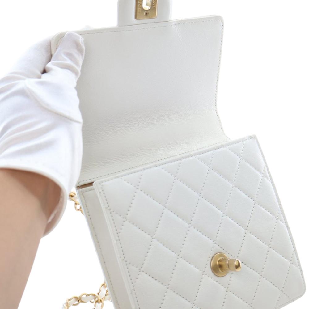 Chanel AB Chanel White Lambskin Leather Leather Small Quilted Lambskin Chic Pearls Flap Italy