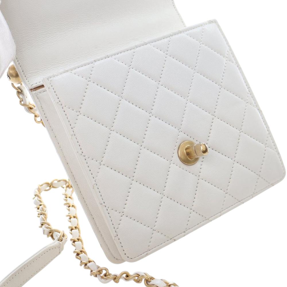 Chanel AB Chanel White Lambskin Leather Leather Small Quilted Lambskin Chic Pearls Flap Italy