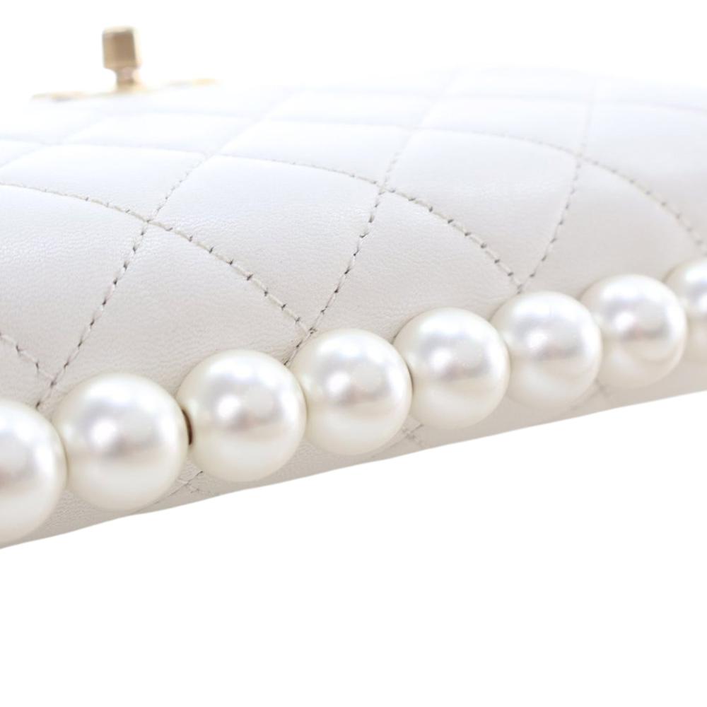 Chanel AB Chanel White Lambskin Leather Leather Small Quilted Lambskin Chic Pearls Flap Italy