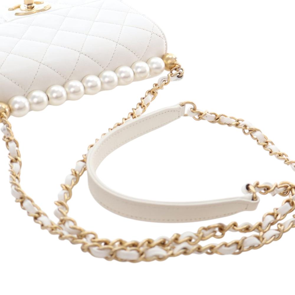 Chanel AB Chanel White Lambskin Leather Leather Small Quilted Lambskin Chic Pearls Flap Italy