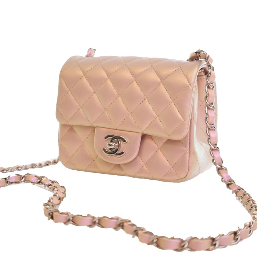 Chanel AB Chanel Pink Calf Leather Mini Square Classic Iridescent skin Single Flap Italy