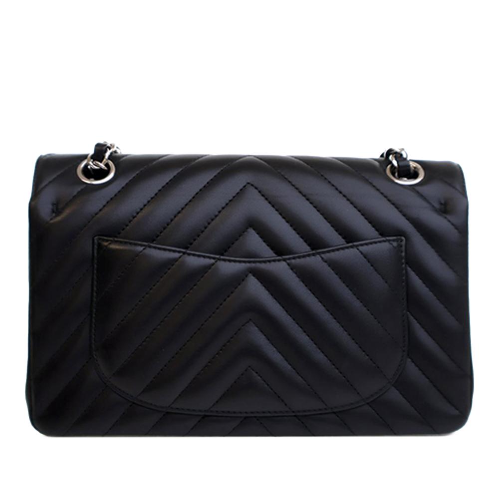 Chanel AB Chanel Black Lambskin Leather Leather Small Classic Chevron Lambskin Double Flap Italy
