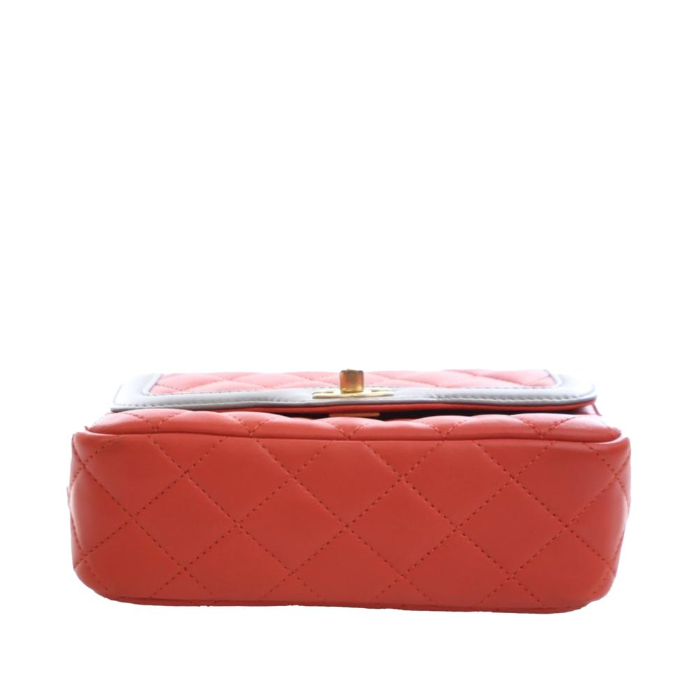 Chanel AB Chanel Red with Gray Lambskin Leather Leather Mini Quilted Lambskin Two Tone Day Flap Italy