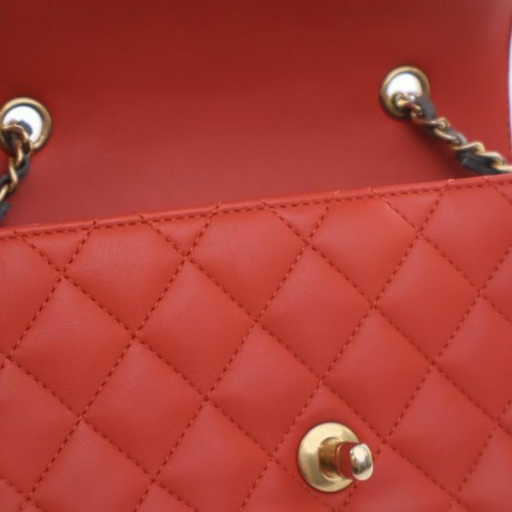 Chanel AB Chanel Red with Gray Lambskin Leather Leather Mini Quilted Lambskin Two Tone Day Flap Italy