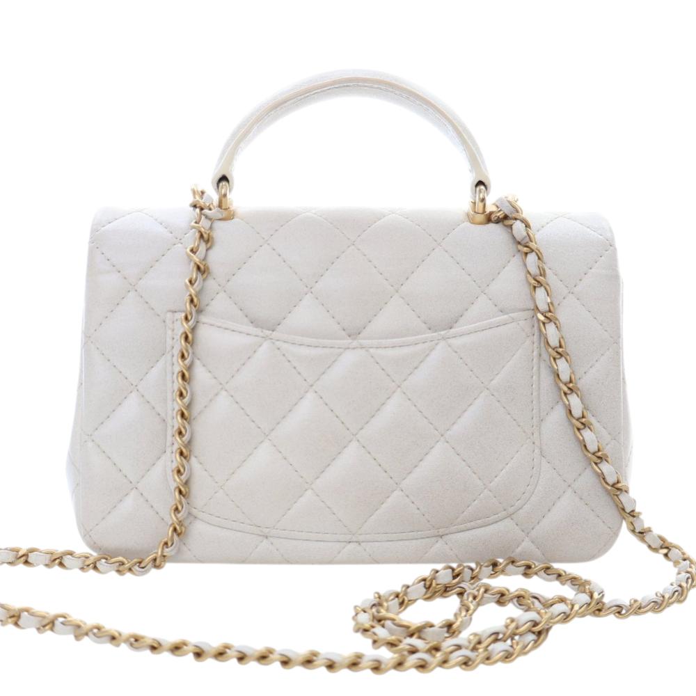 Chanel AB Chanel White Lambskin Leather Leather Mini Rectangular Lambskin Top Handle Flap France