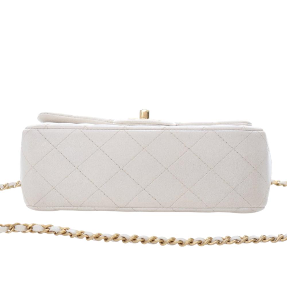 Chanel AB Chanel White Lambskin Leather Leather Mini Rectangular Lambskin Top Handle Flap France