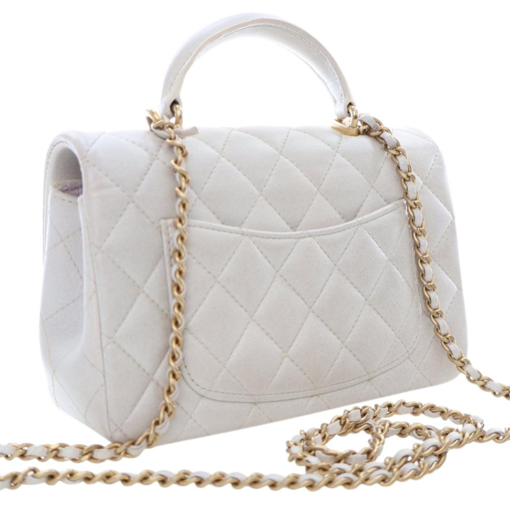 Chanel AB Chanel White Lambskin Leather Leather Mini Rectangular Lambskin Top Handle Flap France