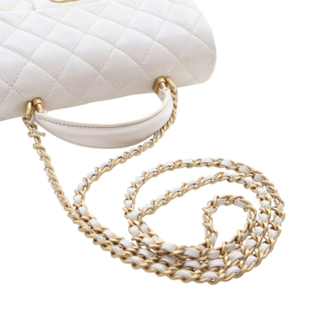 Chanel AB Chanel White Lambskin Leather Leather Mini Rectangular Lambskin Top Handle Flap France
