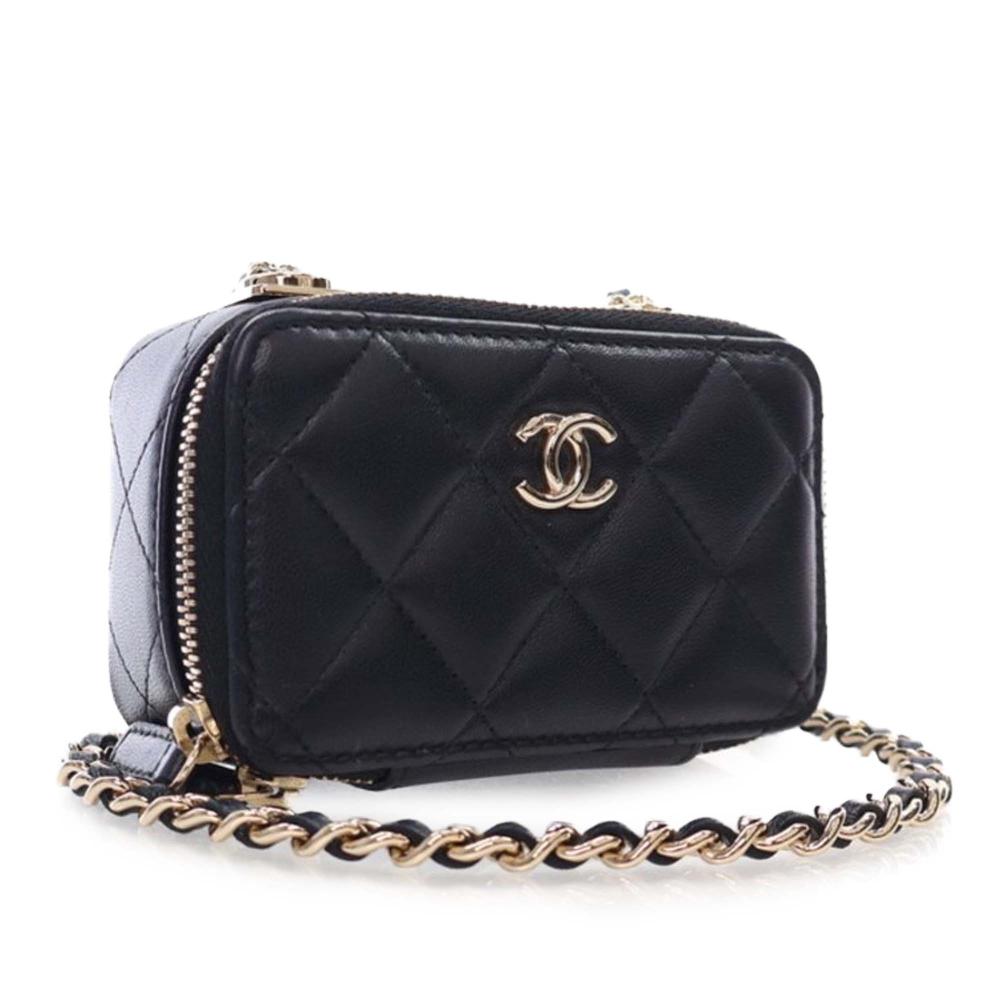 Chanel AB Chanel Black Lambskin Leather Leather Mini Lambskin Trendy CC Cardholder With Chain Italy