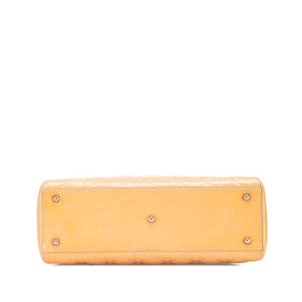 Christian Dior B Dior Brown Beige Patent Leather Leather Large Patent Cannage Lady Dior Italy