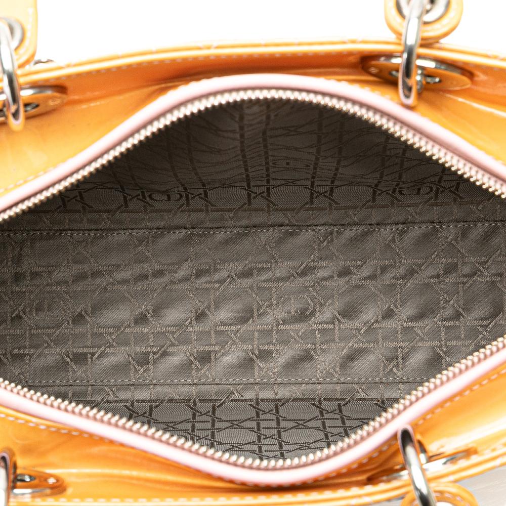 Christian Dior B Dior Brown Beige Patent Leather Leather Large Patent Cannage Lady Dior Italy