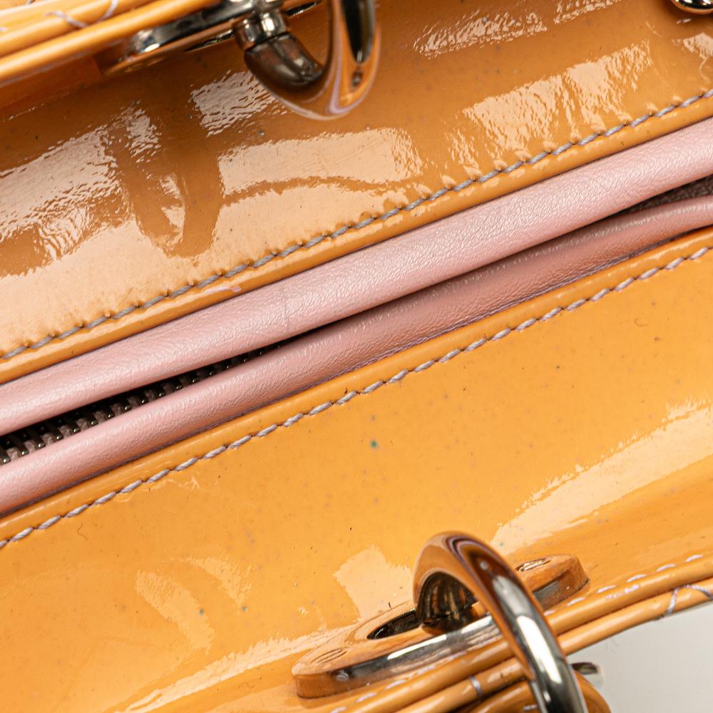 Christian Dior B Dior Brown Beige Patent Leather Leather Large Patent Cannage Lady Dior Italy