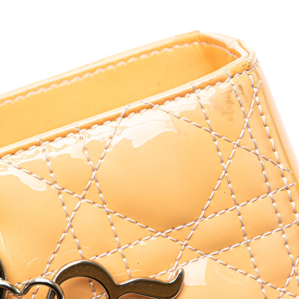 Christian Dior B Dior Brown Beige Patent Leather Leather Large Patent Cannage Lady Dior Italy