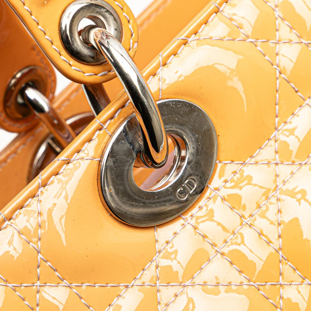 Christian Dior B Dior Brown Beige Patent Leather Leather Large Patent Cannage Lady Dior Italy