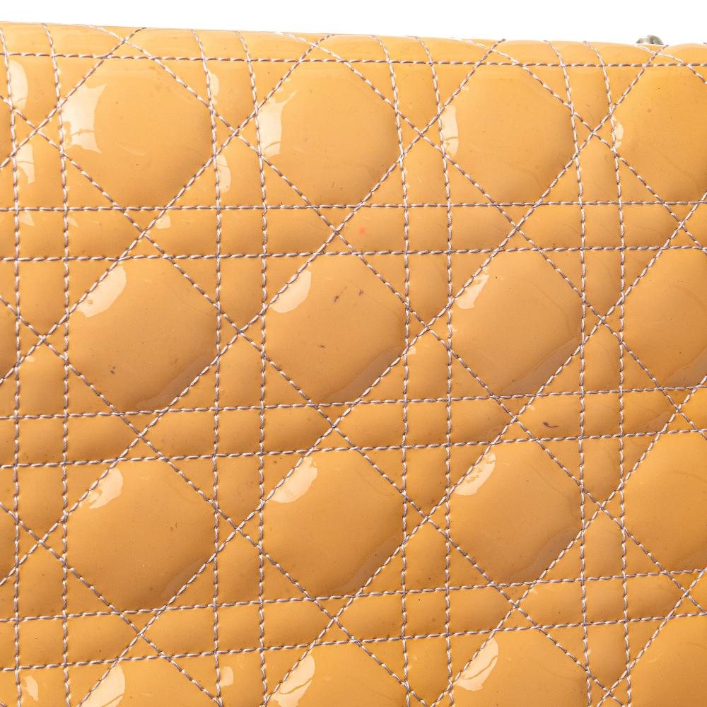 Christian Dior B Dior Brown Beige Patent Leather Leather Large Patent Cannage Lady Dior Italy