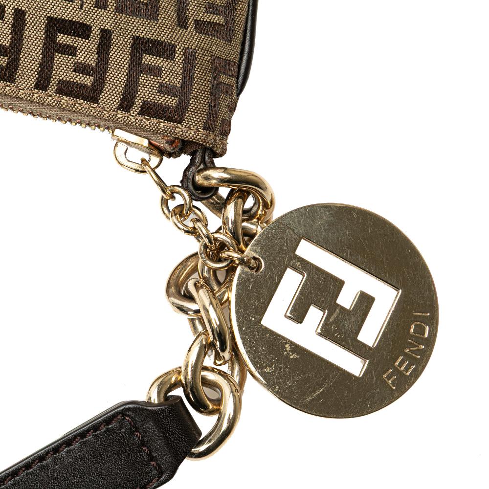 Fendi B Fendi Brown Light Brown Canvas Fabric Zucchino Crossbody Italy