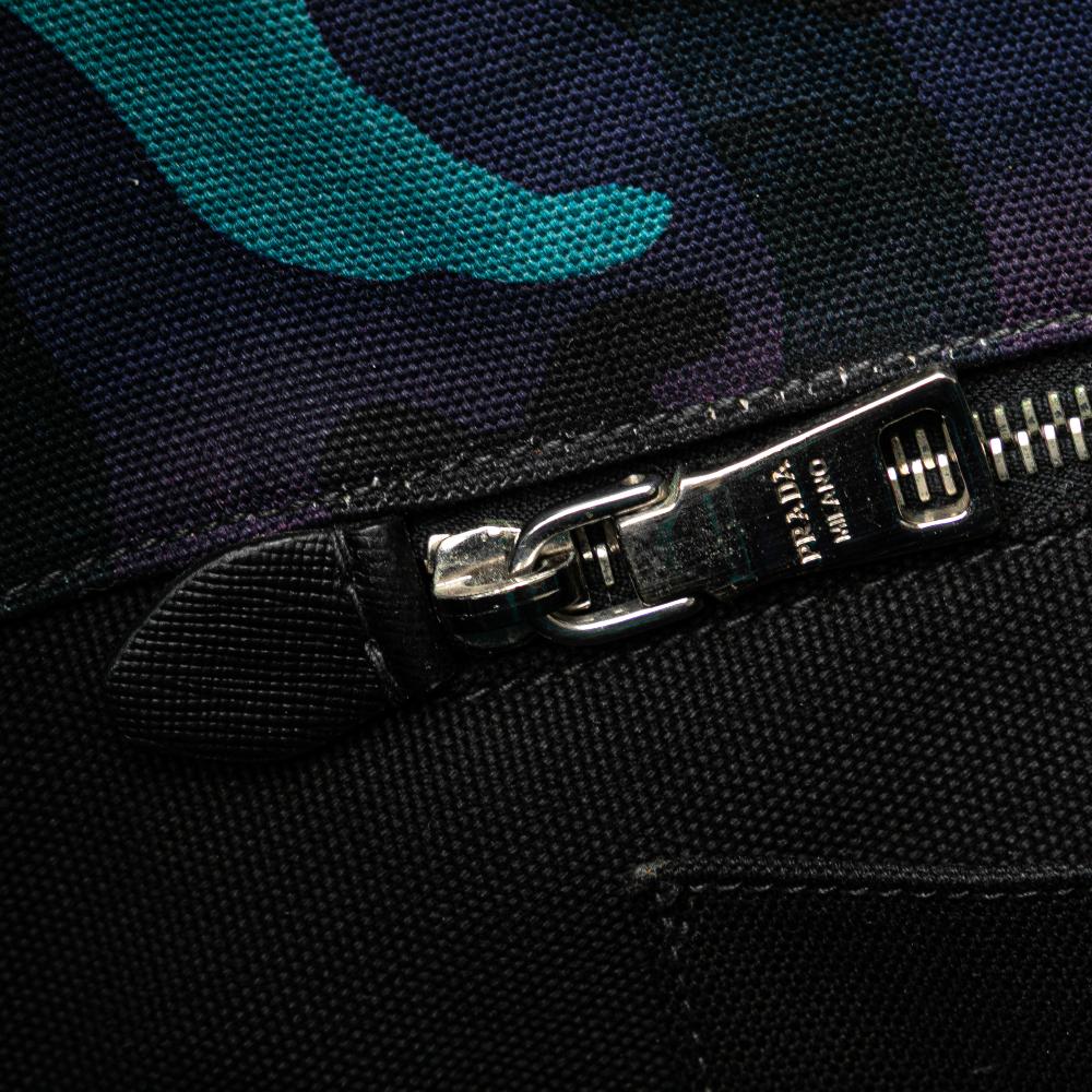 Prada B Prada Blue Dark Blue Canvas Fabric Camouflage Canapa Logo Satchel Italy