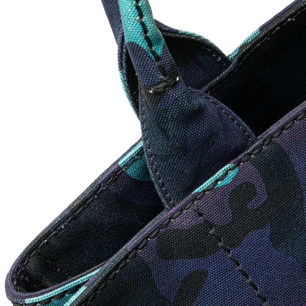 Prada B Prada Blue Dark Blue Canvas Fabric Camouflage Canapa Logo Satchel Italy