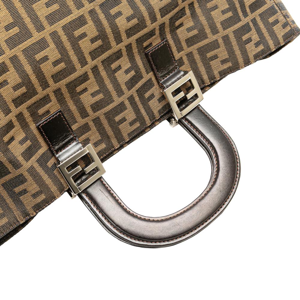 Fendi B Fendi Brown Canvas Fabric Large Zucca Twins Tote Italy