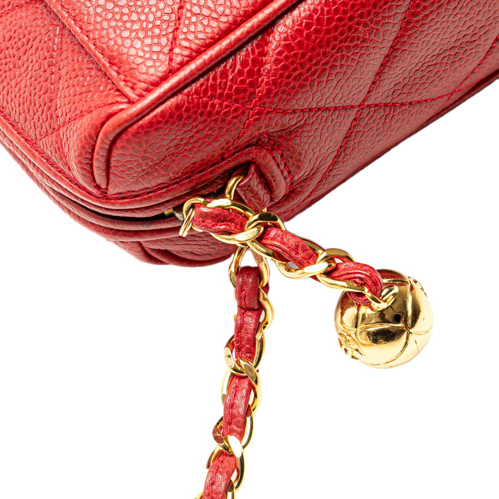 Chanel B Chanel Red Calf Leather CC Quilted Caviar Chain Camera Bag Italy