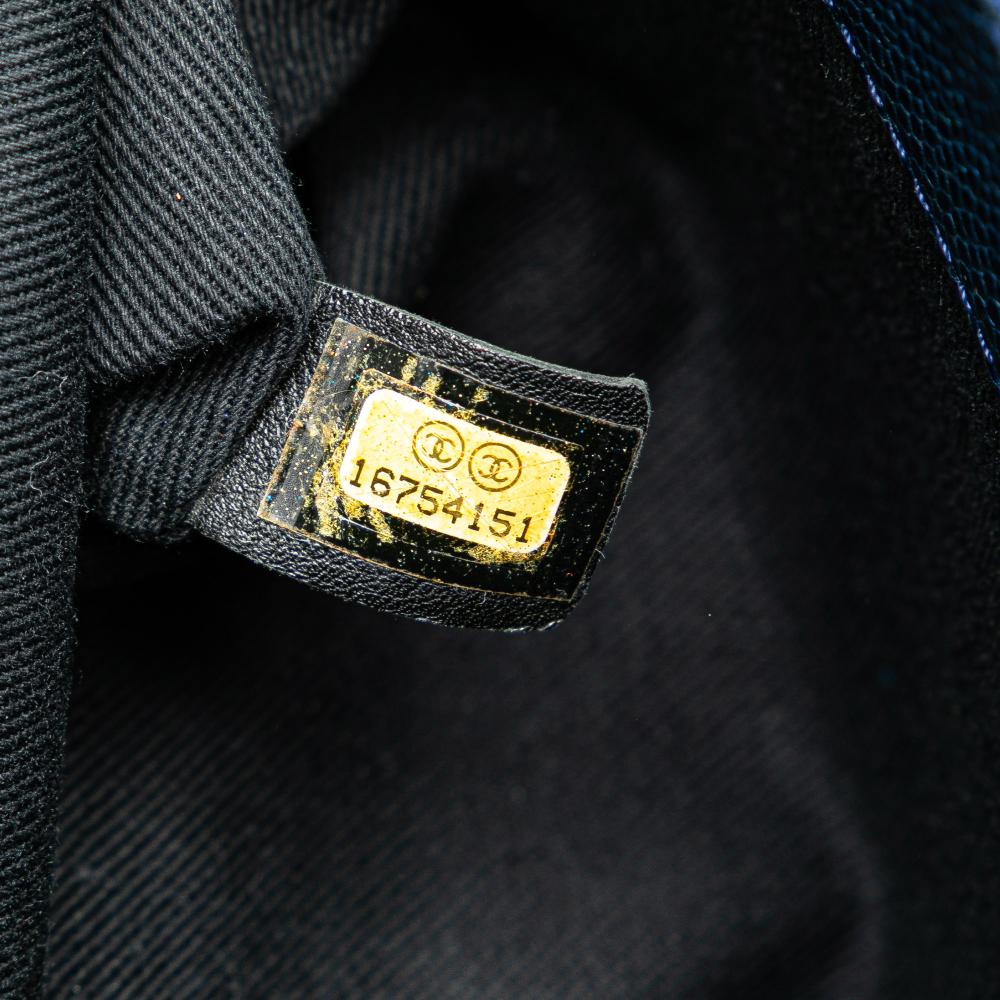 Chanel B Chanel Blue Dark Blue Caviar Leather Leather Quilted Iridescent Caviar Chic Shopping Tote Italy