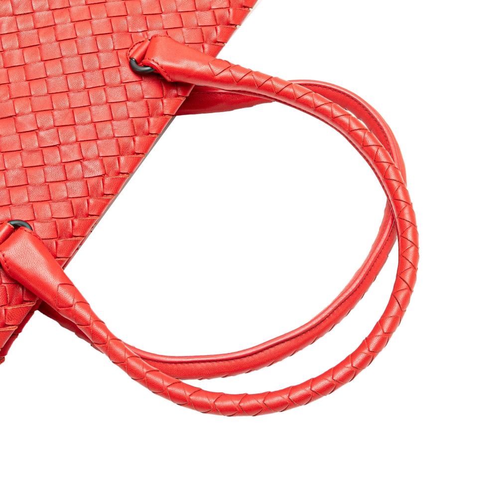 Bottega Veneta B Bottega Veneta Red Nappa Leather Leather Nappa Intrecciato Brick Tote Italy