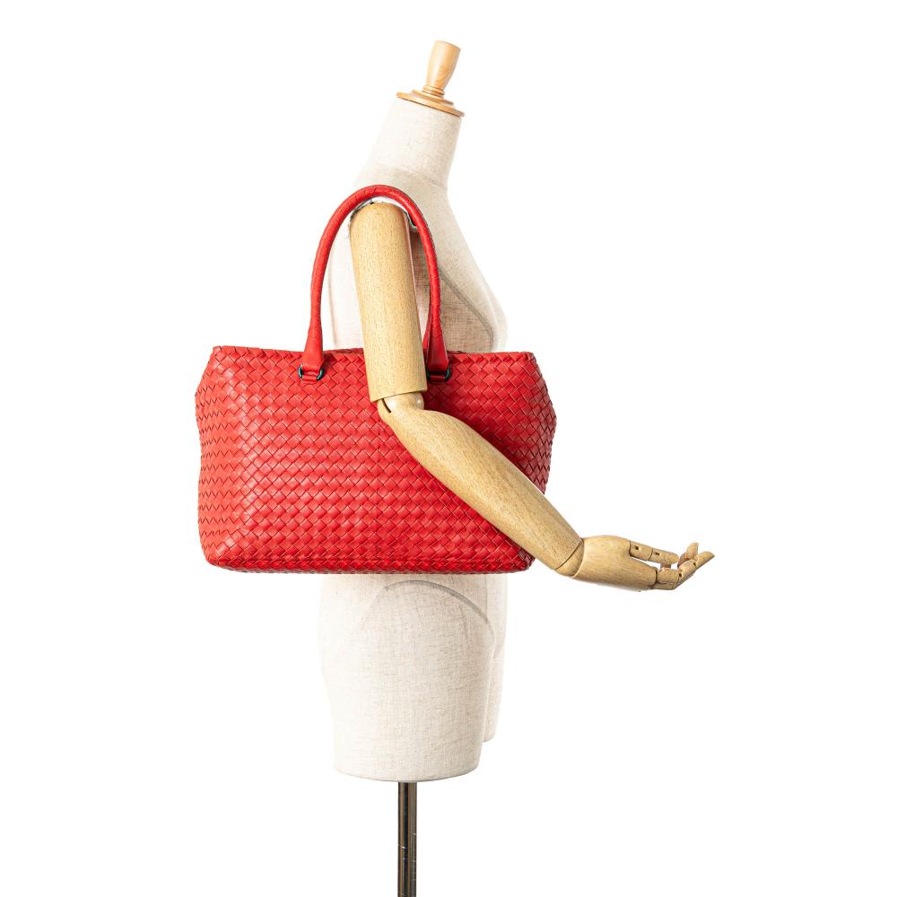 Bottega Veneta B Bottega Veneta Red Nappa Leather Leather Nappa Intrecciato Brick Tote Italy