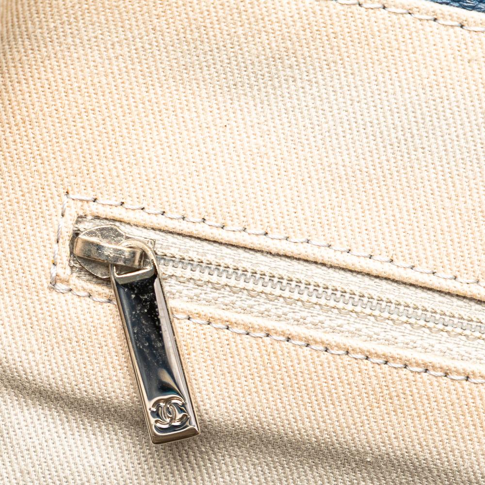 Chanel B Chanel Blue Navy Calf Leather Medium Glazed skin and Caviar Deauville Tote Italy