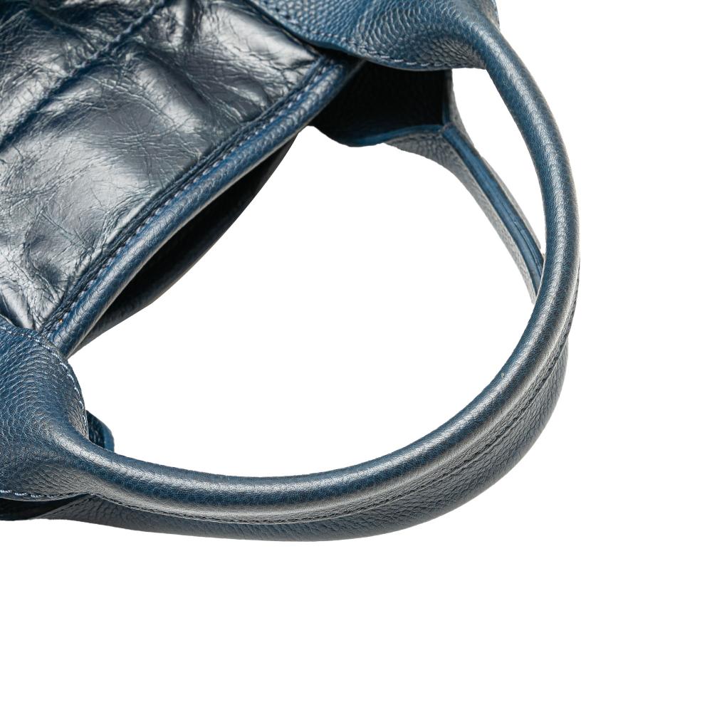 Chanel B Chanel Blue Navy Calf Leather Medium Glazed skin and Caviar Deauville Tote Italy