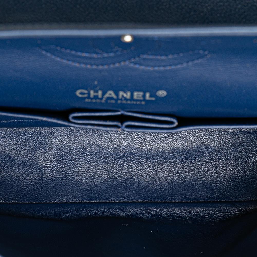 Chanel B Chanel Blue Peacock Caviar Leather Leather Medium Classic Caviar Double Flap France