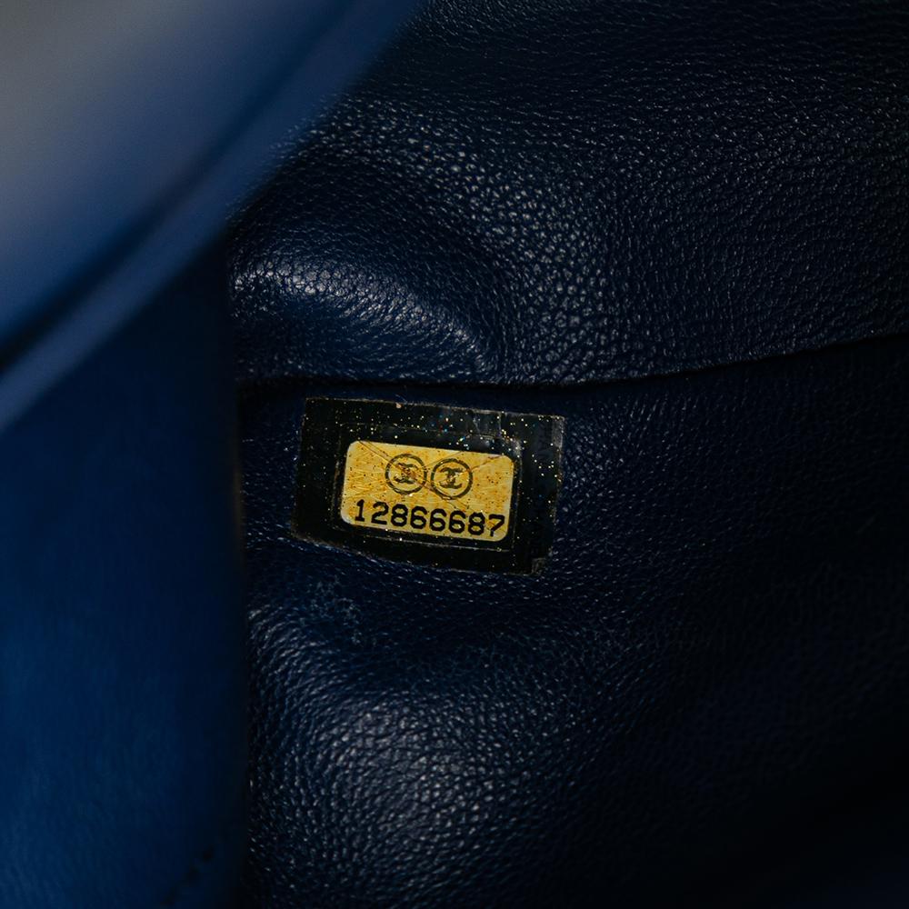 Chanel B Chanel Blue Peacock Caviar Leather Leather Medium Classic Caviar Double Flap France