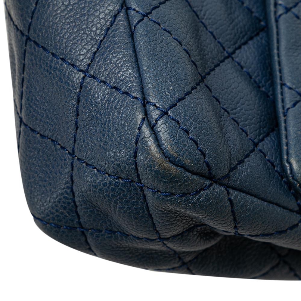 Chanel B Chanel Blue Peacock Caviar Leather Leather Medium Classic Caviar Double Flap France