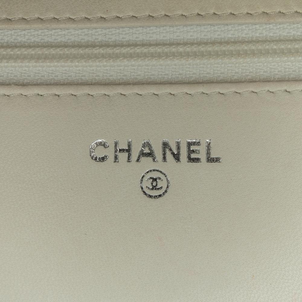 Chanel B Chanel Brown Beige Coated Canvas Fabric CC Coated Tweed Wallet On Chain Italy