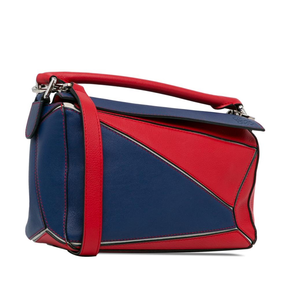Loewe B LOEWE Red with Blue Calf Leather Small Bicolor skin Puzzle Satchel Spain