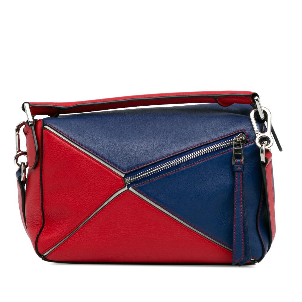 Loewe B LOEWE Red with Blue Calf Leather Small Bicolor skin Puzzle Satchel Spain