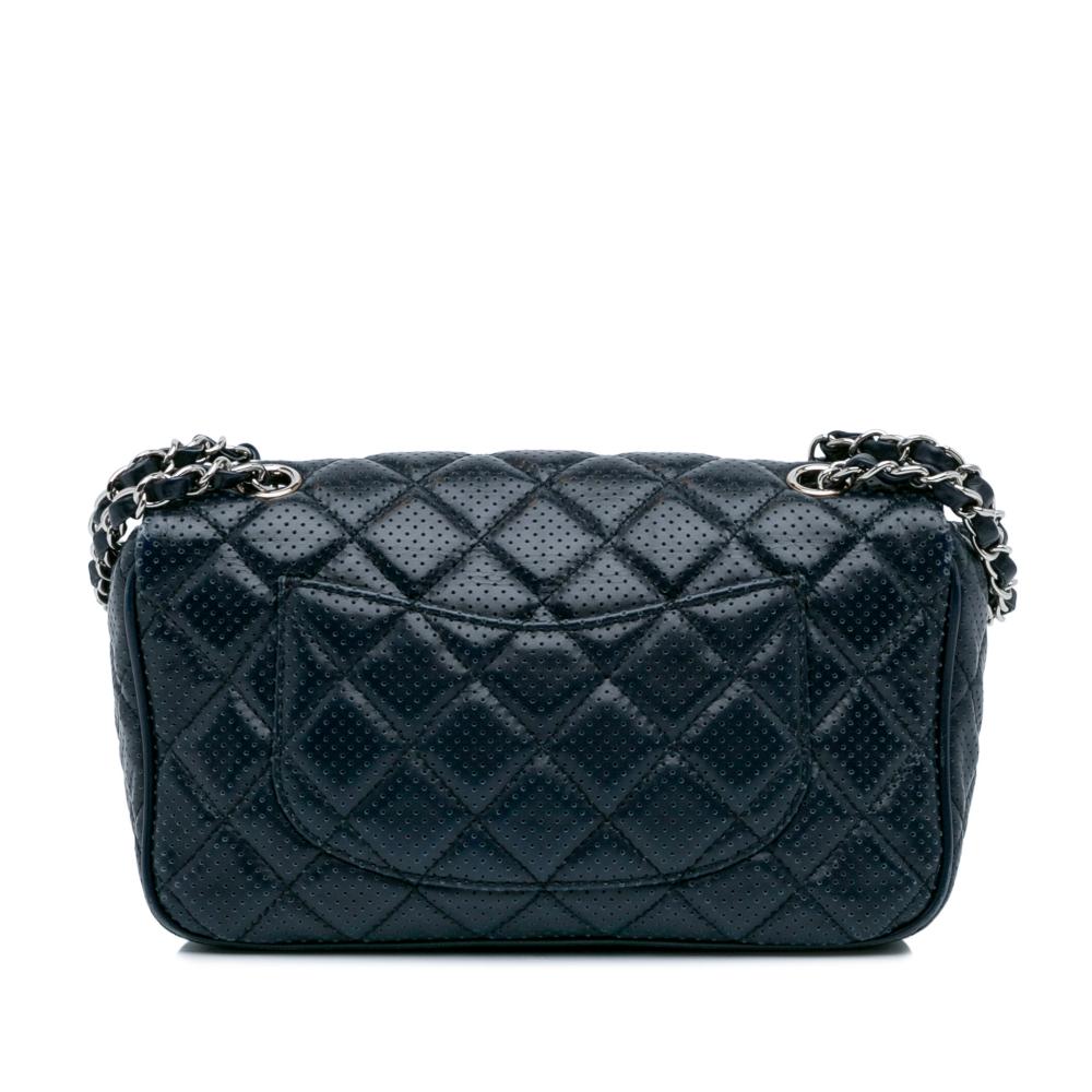 Chanel AB Chanel Blue Navy Lambskin Leather Leather CC Quilted Perforated Lambskin Single Flap Italy
