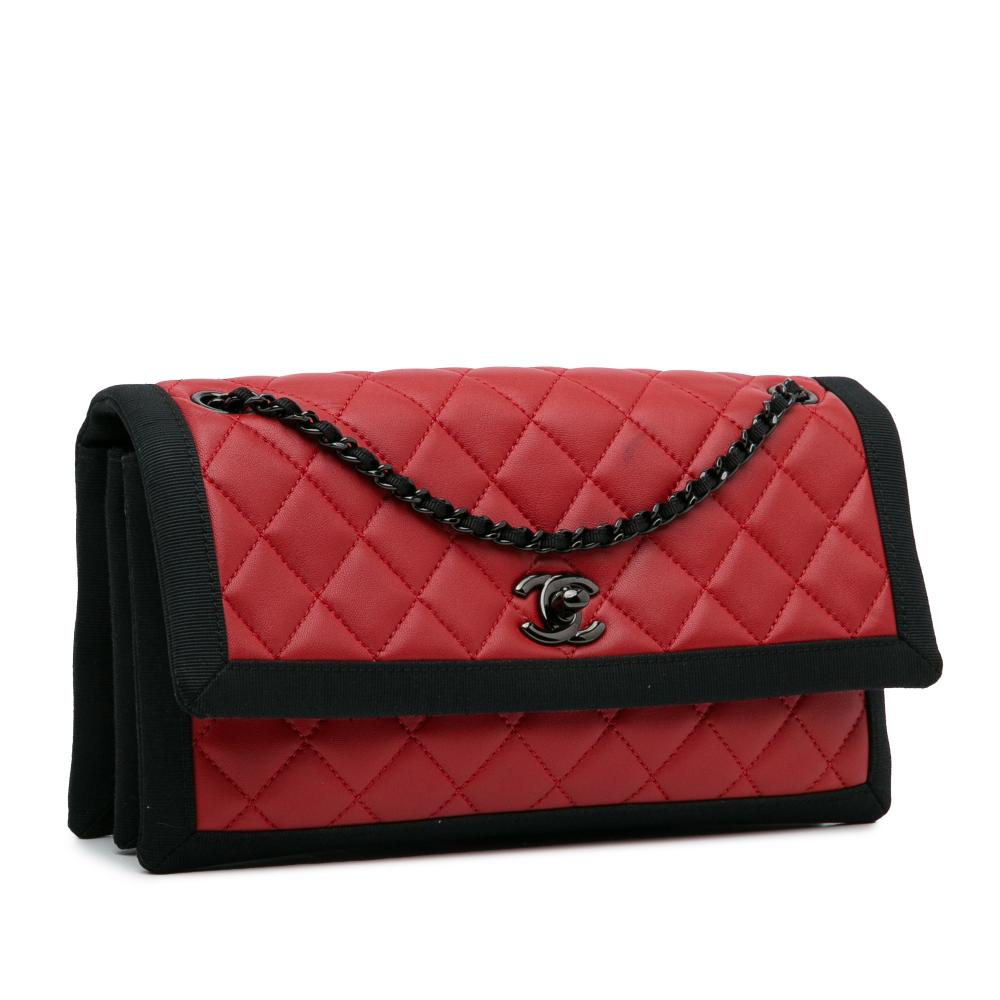 Chanel B Chanel Red Lambskin Leather Leather CC Grossgrain trim Lambskin Flap Shoulder Bag Italy