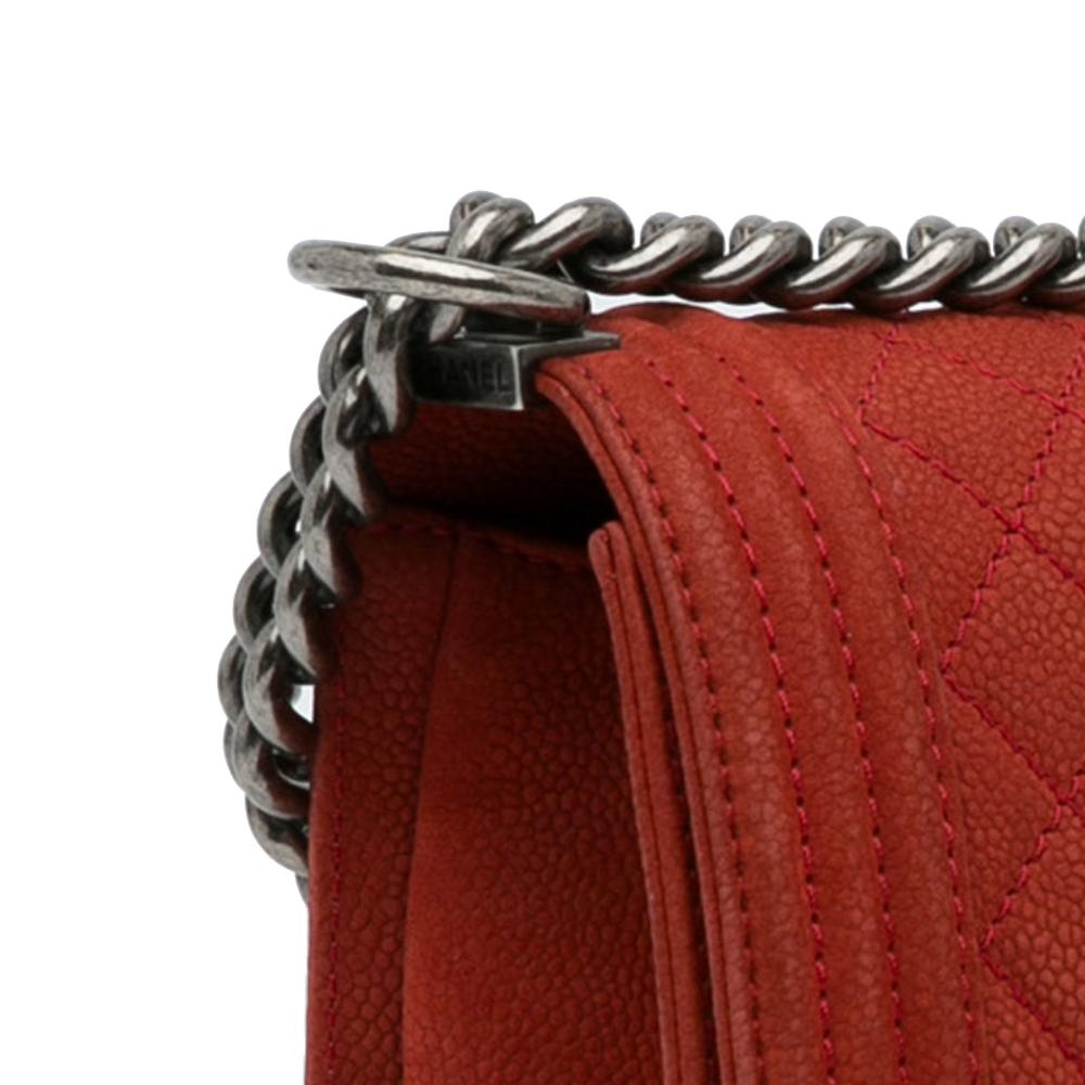 Chanel B Chanel Red Caviar Leather Leather Old Medium Quilted Caviar Boy Flap Italy