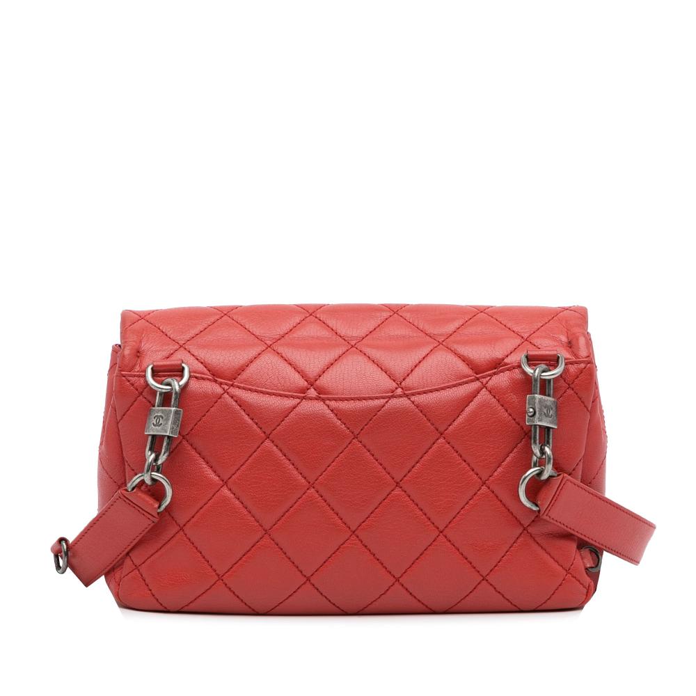 Chanel B Chanel Red Goatskin Leather Small Quilted Double Carry Waist Chain Flap Italy