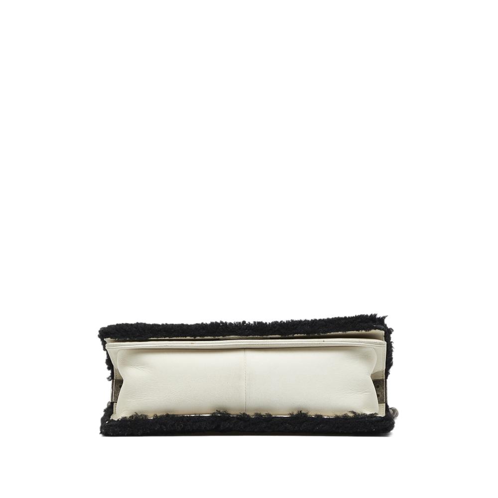 Chanel B Chanel White Ivory Fur Natural Material Old Medium Bicolor Shearling Boy Flap Italy