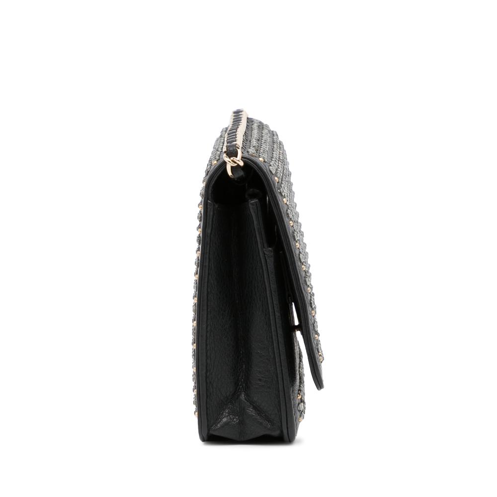 Chanel B Chanel Black Calf Leather Studded Wallet on Chain Italy