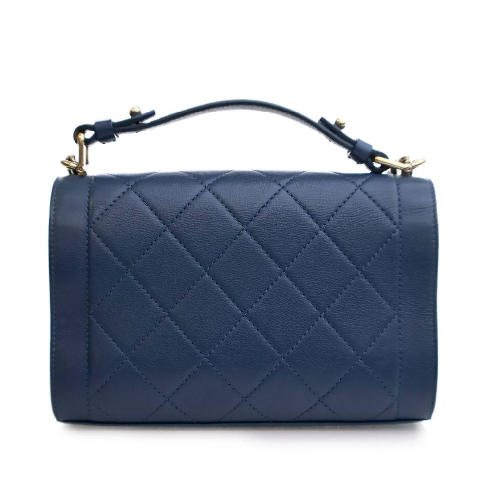Chanel B Chanel Blue Calf Leather Small Quilted Grained skin Label Click Flap Italy