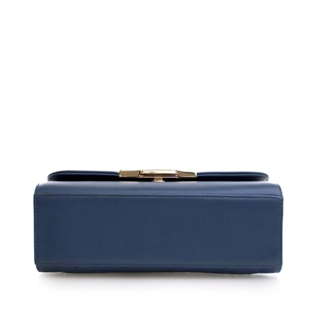 Chanel B Chanel Blue Calf Leather Small Quilted Grained skin Label Click Flap Italy