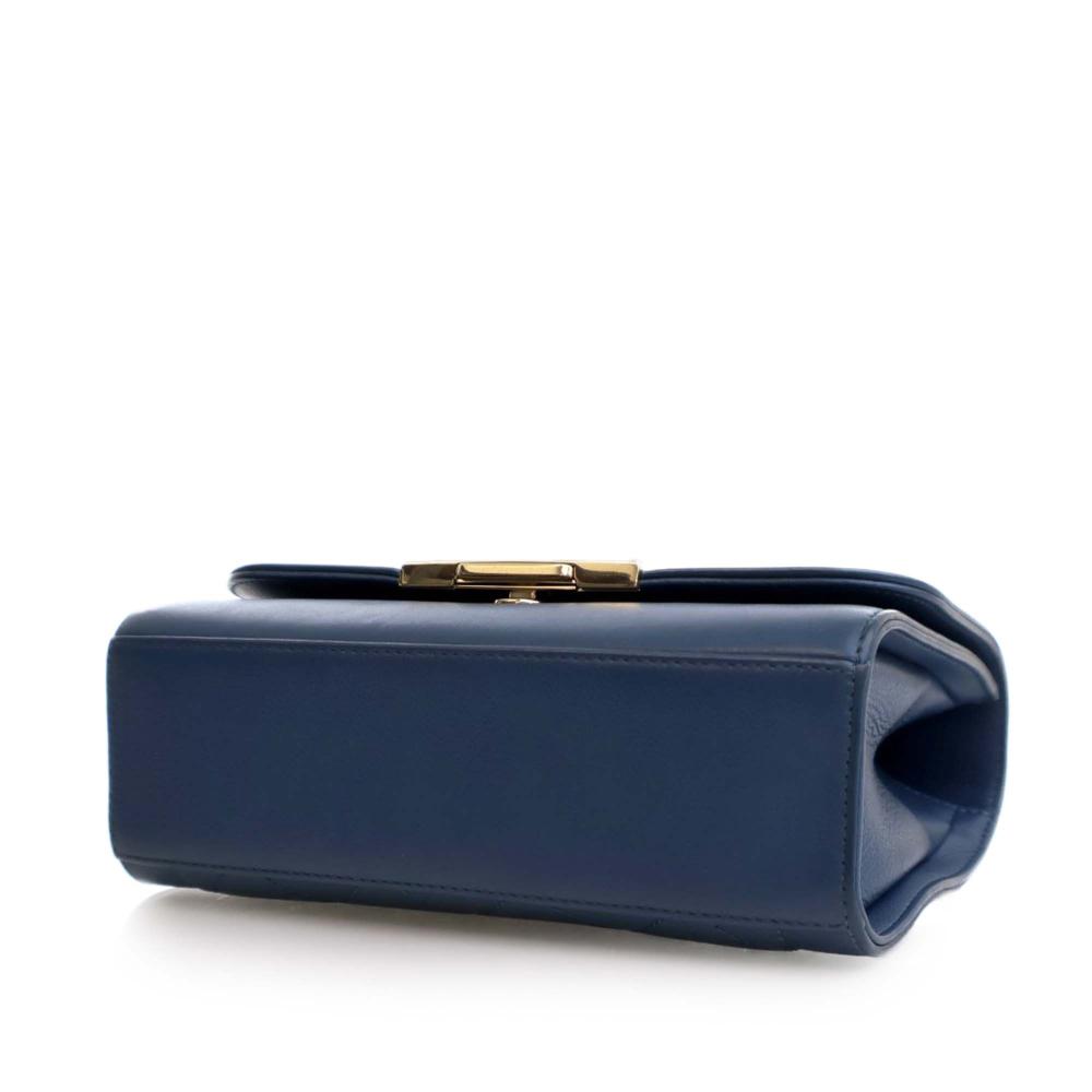 Chanel B Chanel Blue Calf Leather Small Quilted Grained skin Label Click Flap Italy